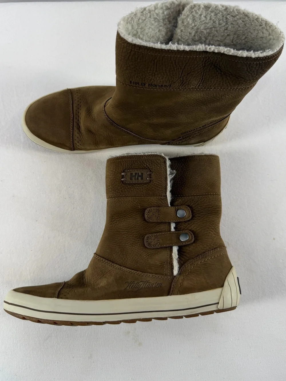 Helly Hansen Waterpoof Leather Shearling Winter Pull On Boots in Brown Size 5.5